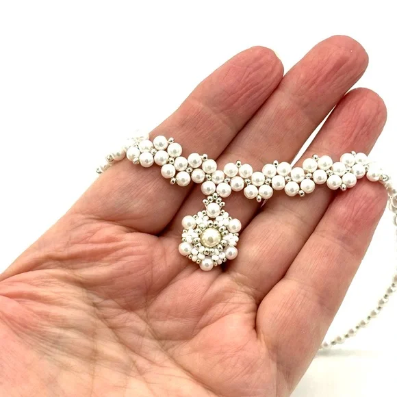 Hand Crafted Pearl Cluster Necklace with Silver Accents - Picture 3 of 11